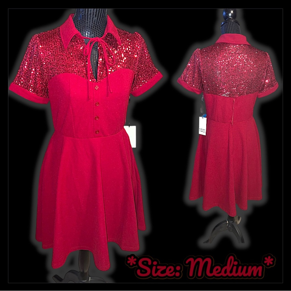 NWT: Unique Vintage - Burgundy Sequin Lace Fit & Flare Dress (SIZE MEDIUM)